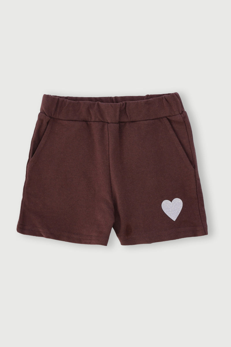 Pre-Girls Heart Fleece Short - Brown