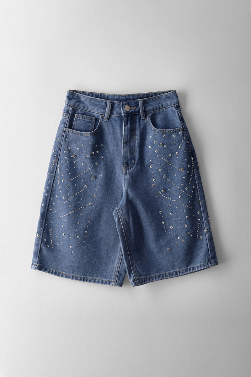 Girls Embellished Jort - Mid Blue