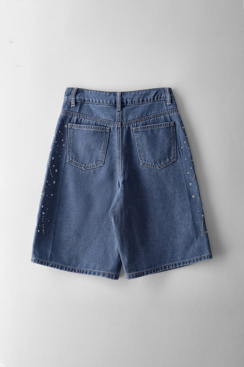 Girls Embellished Jort - Mid Blue