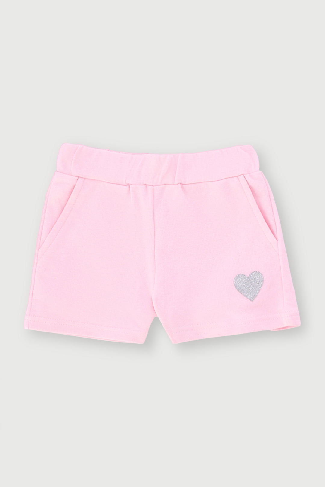 Pre-Girls Heart Print Fleece Short - Light Pink