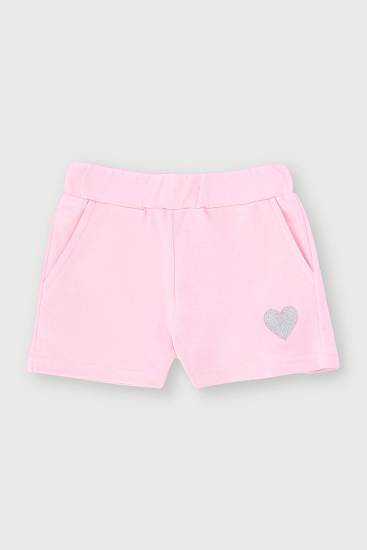 Pre-Girls Heart Print Fleece Short - Light Pink
