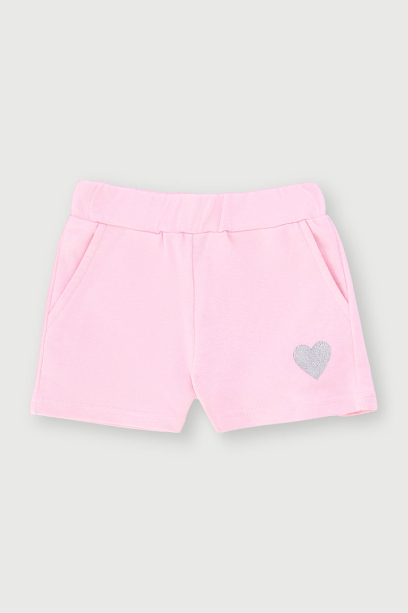 Pre-Girls Heart Print Fleece Short - Light Pink