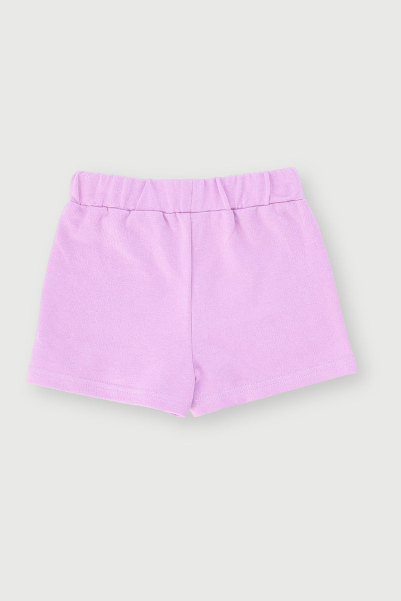 Pre-Girls Heart Print Fleece Short - Lilac