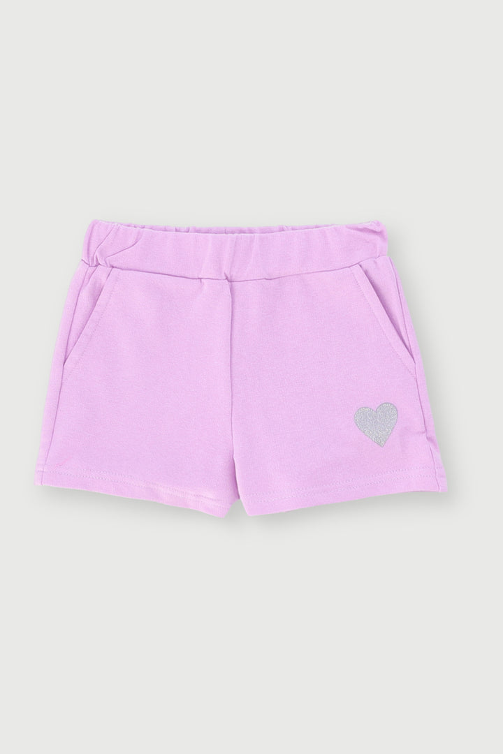 Pre-Girls Heart Print Fleece Short - Lilac