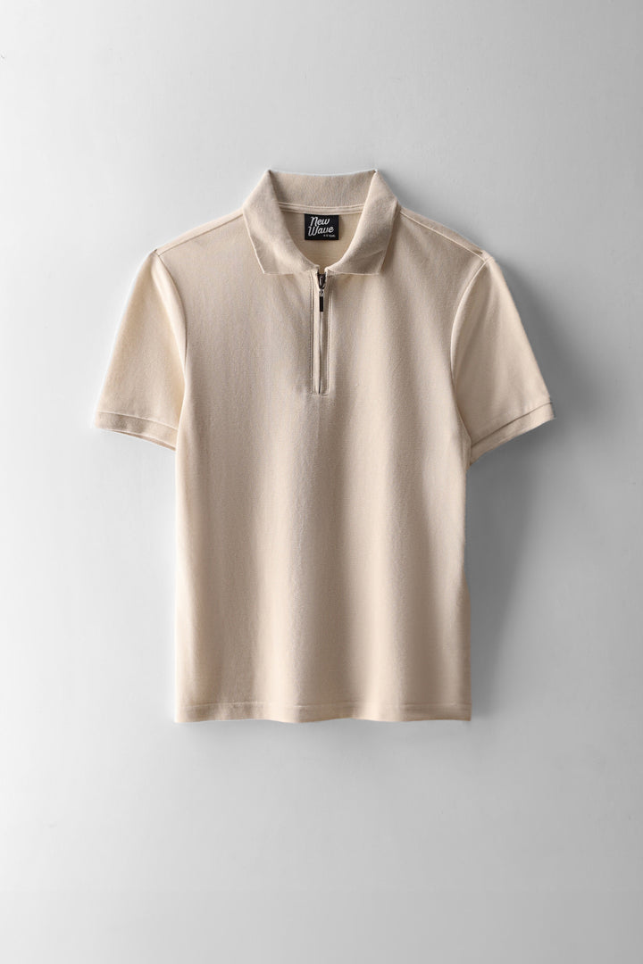 Boys Pique Zip Golfer  - Stone