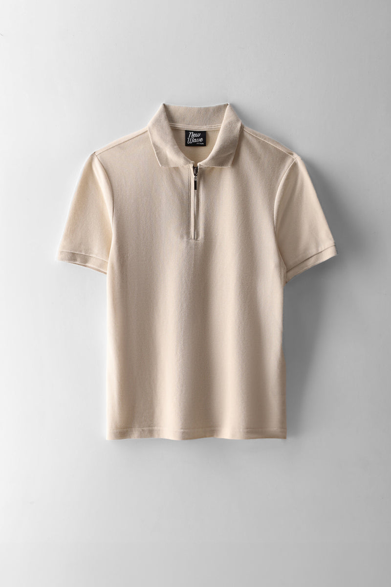 Boys Pique Zip Golfer  - Stone