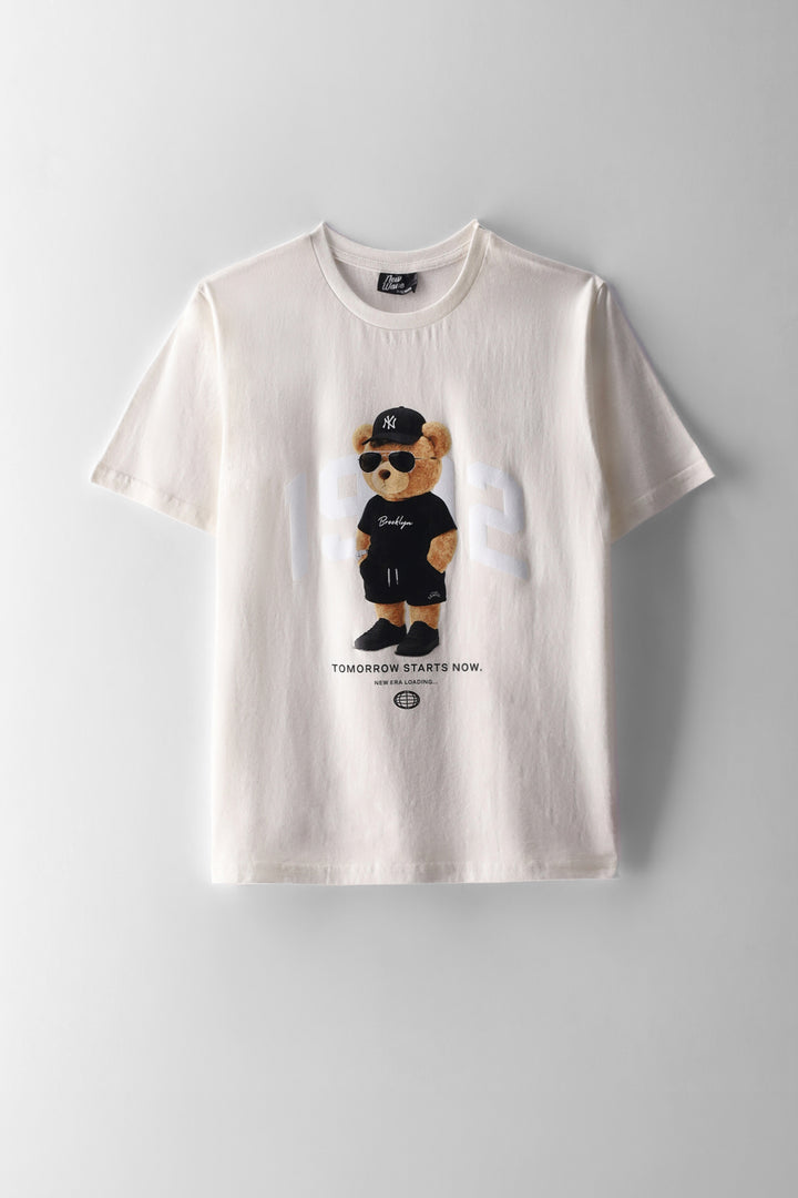 Boys Tomorrow Teddy Print T-Shirt - Cream
