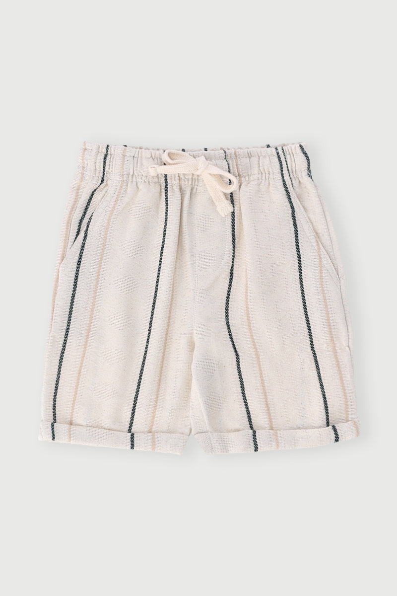 Pre-Boys Linen Striped Short - Cream/Black