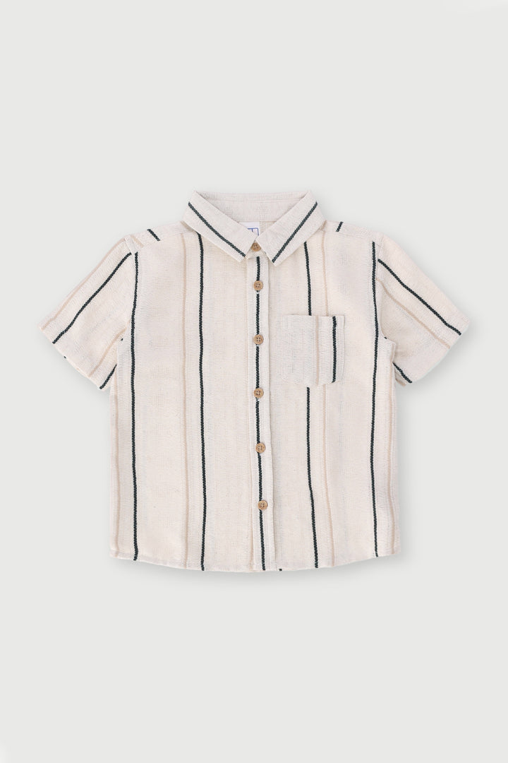 Pre-Boys Linen Striped Shirt - Cream/Black