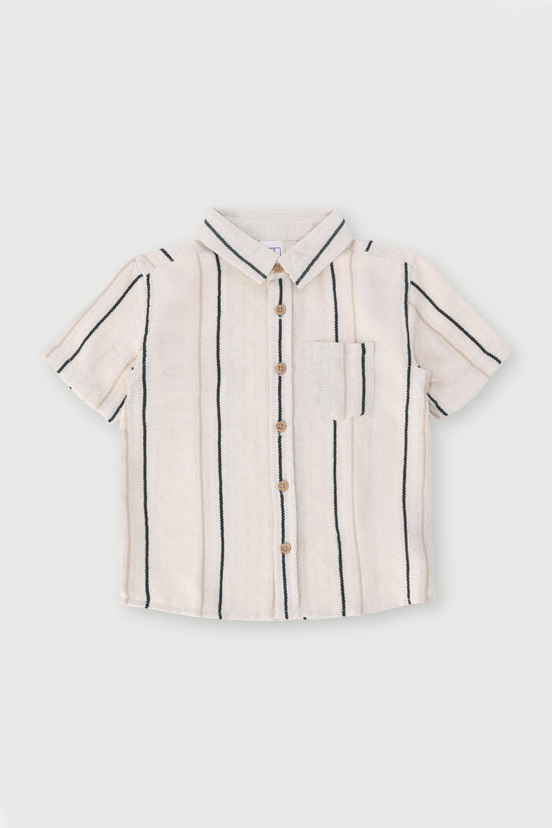 Pre-Boys Linen Striped Shirt - Cream/Black