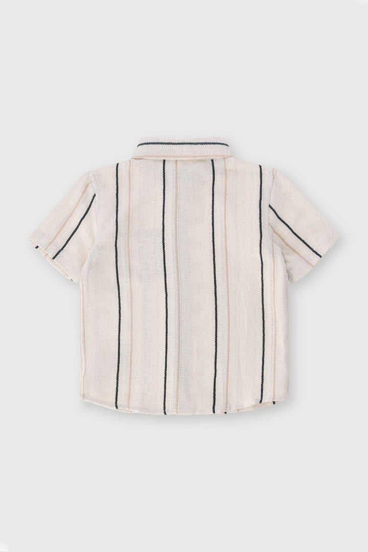 Pre-Boys Linen Striped Shirt - Cream/Black