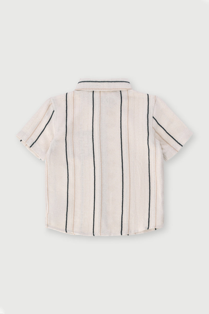 Pre-Boys Linen Striped Shirt - Cream/Black
