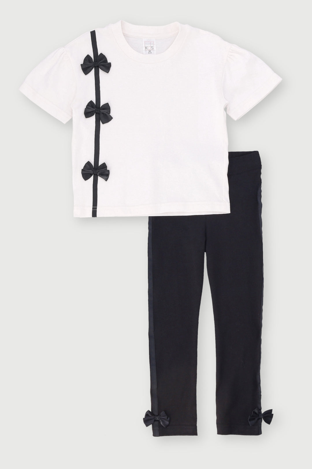 Pre-Girls Tape Bow Legging Set - Cream/Black