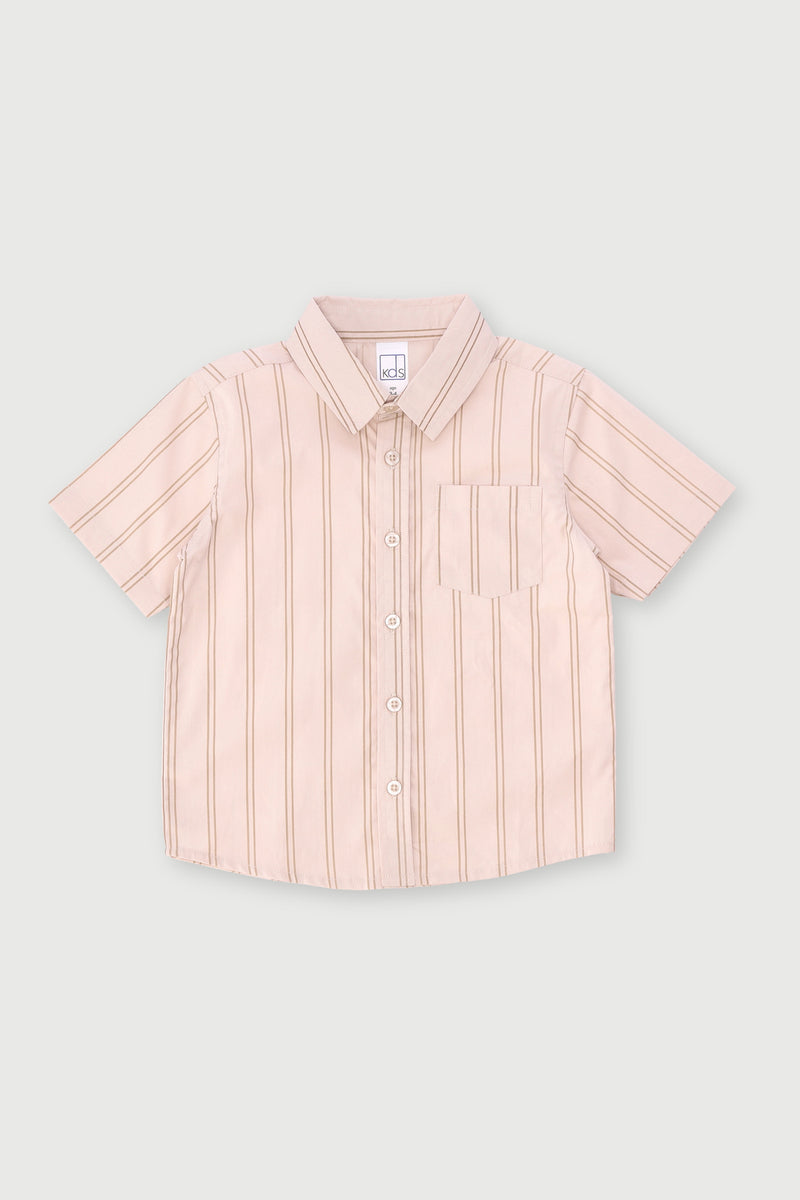 Pre-Boys Striped Poplin Shirt - Stone