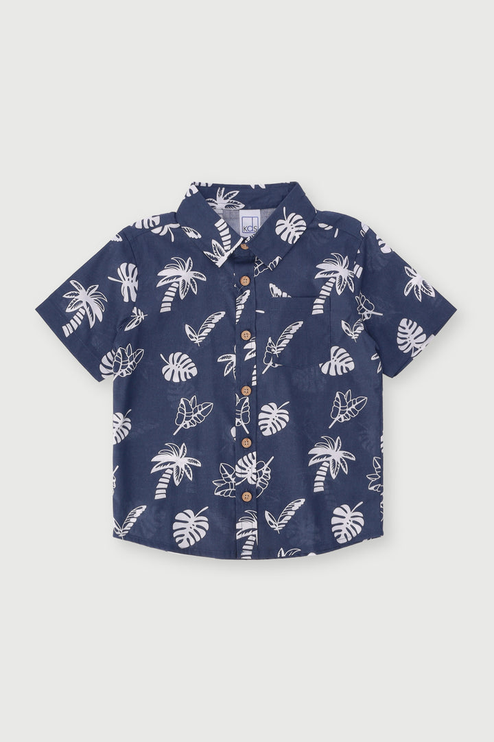 Pre-Boys Palm Poplin Shirt - Navy