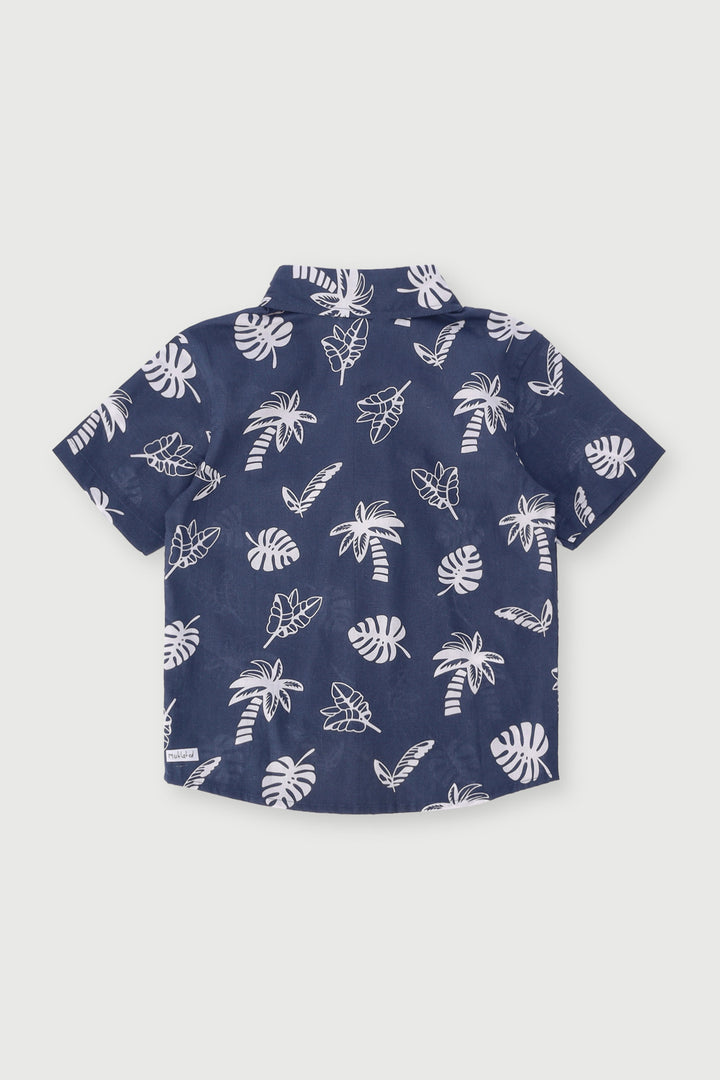 Pre-Boys Palm Poplin Shirt - Navy