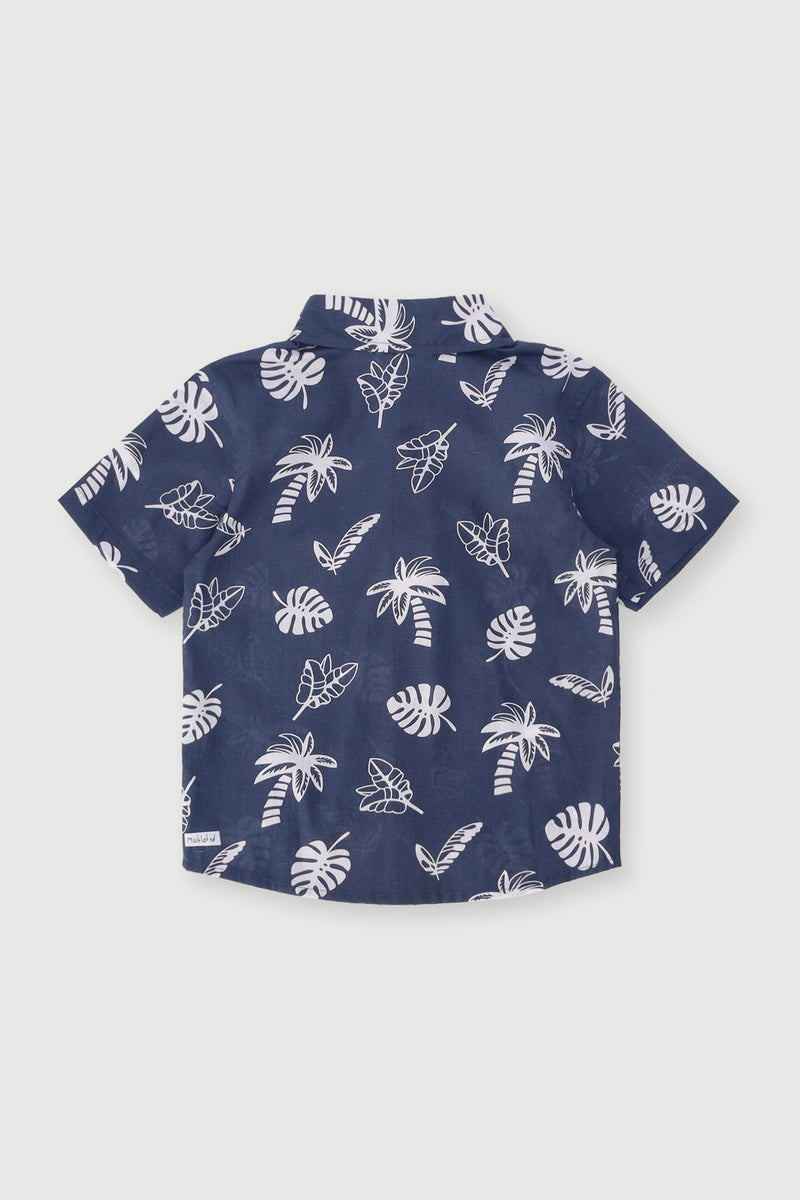 Pre-Boys Palm Poplin Shirt - Navy