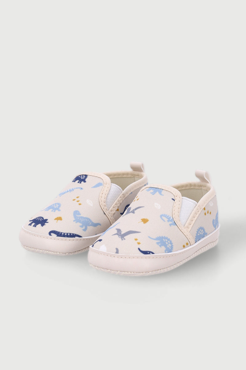 Baby Boys Dino Print Soft Slip On - Cream