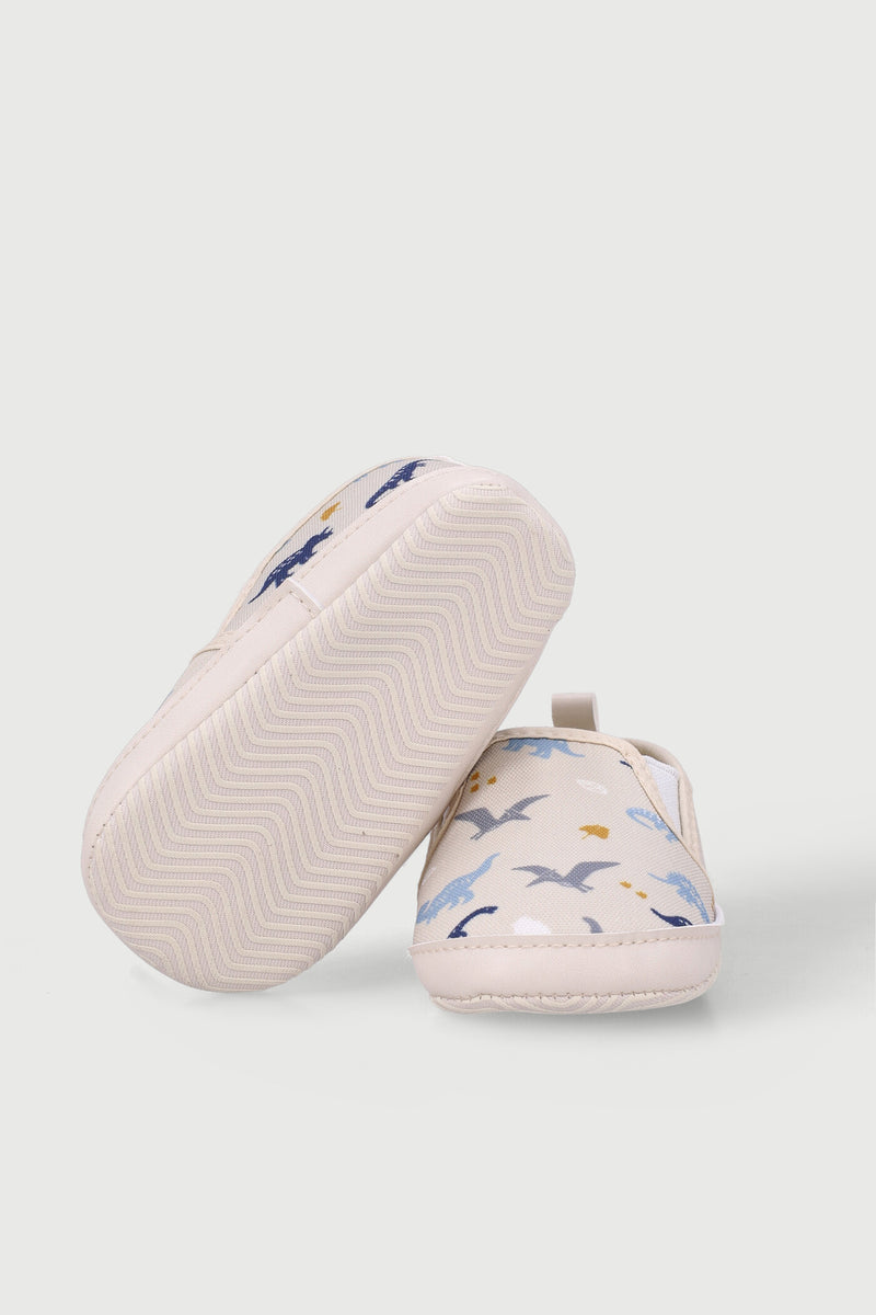 Baby Boys Dino Print Soft Slip On - Cream