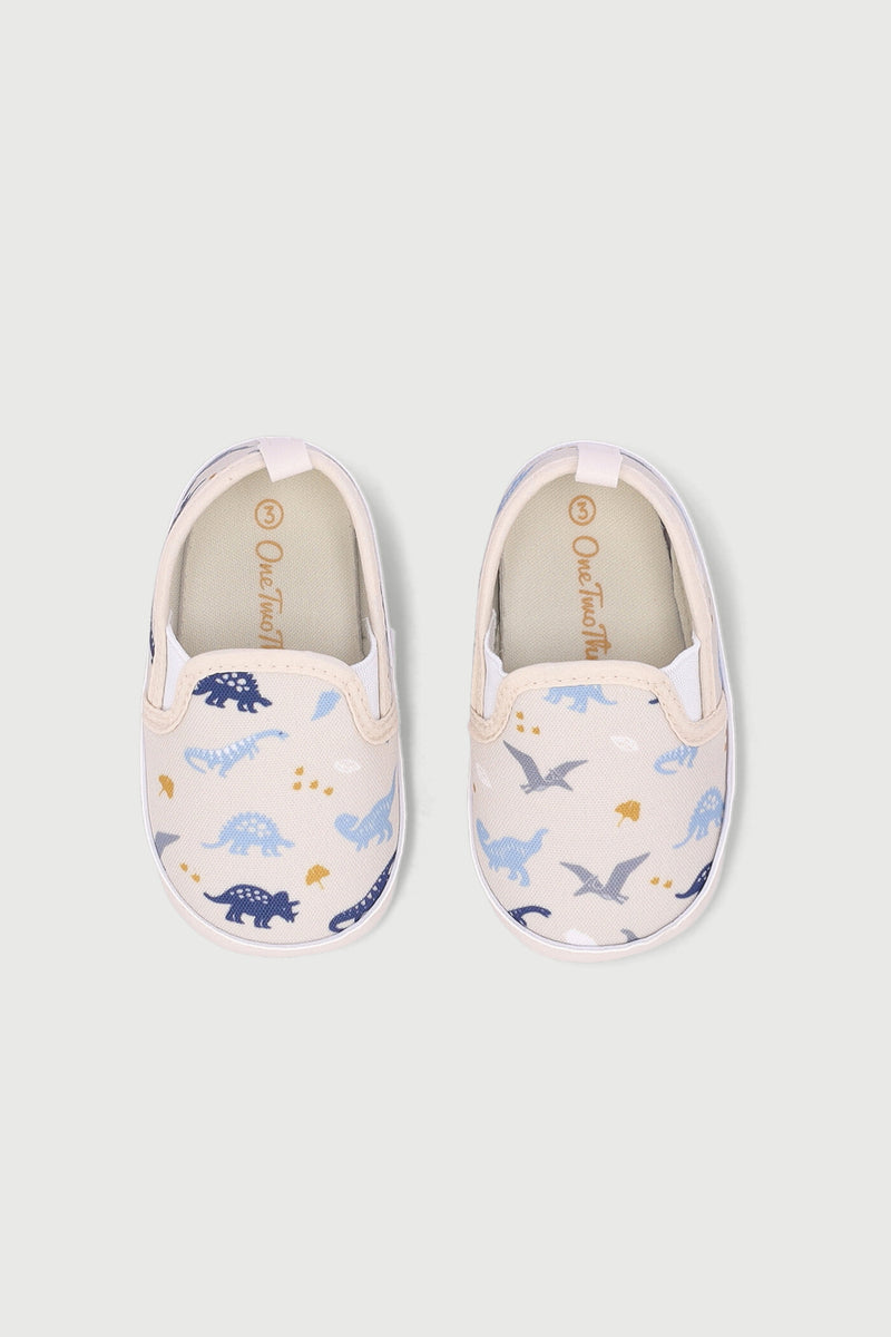 Baby Boys Dino Print Soft Slip On - Cream