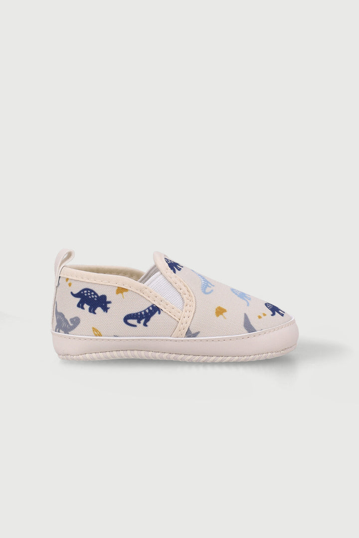 Baby Boys Dino Print Soft Slip On - Cream