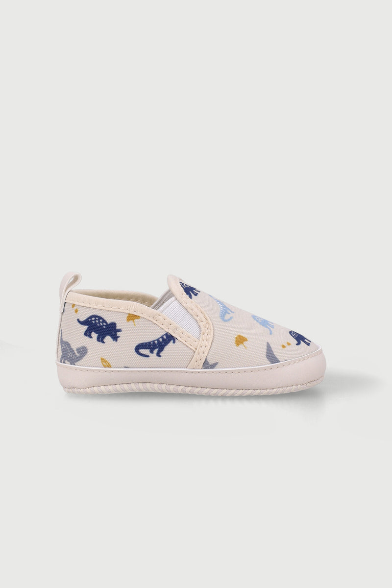 Baby Boys Dino Print Soft Slip On - Cream