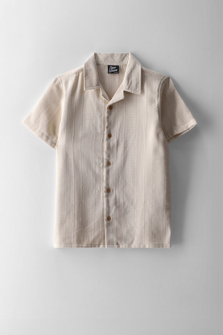 Boys Textured Cotton Shirt - Ecru
