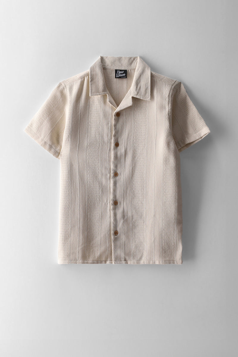 Boys Textured Cotton Shirt - Ecru