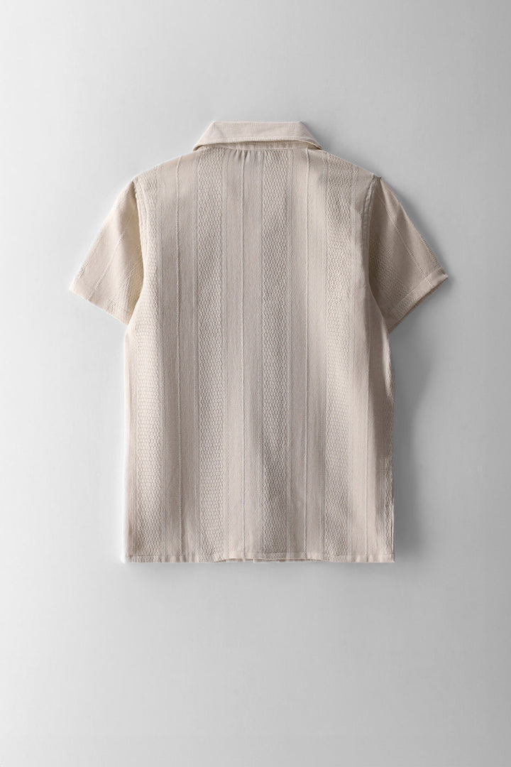 Boys Textured Cotton Shirt - Ecru