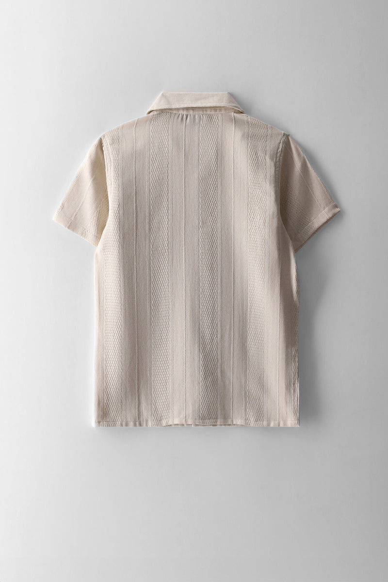 Boys Textured Cotton Shirt - Ecru