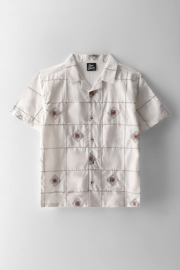 Boys Embroidered Linen Shirt - White/Rust