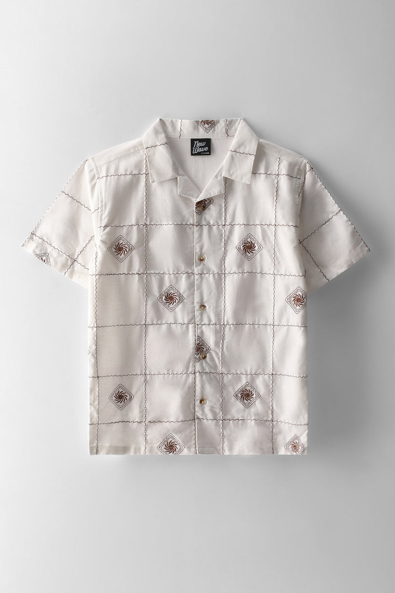 Boys Embroidered Linen Shirt - White/Rust