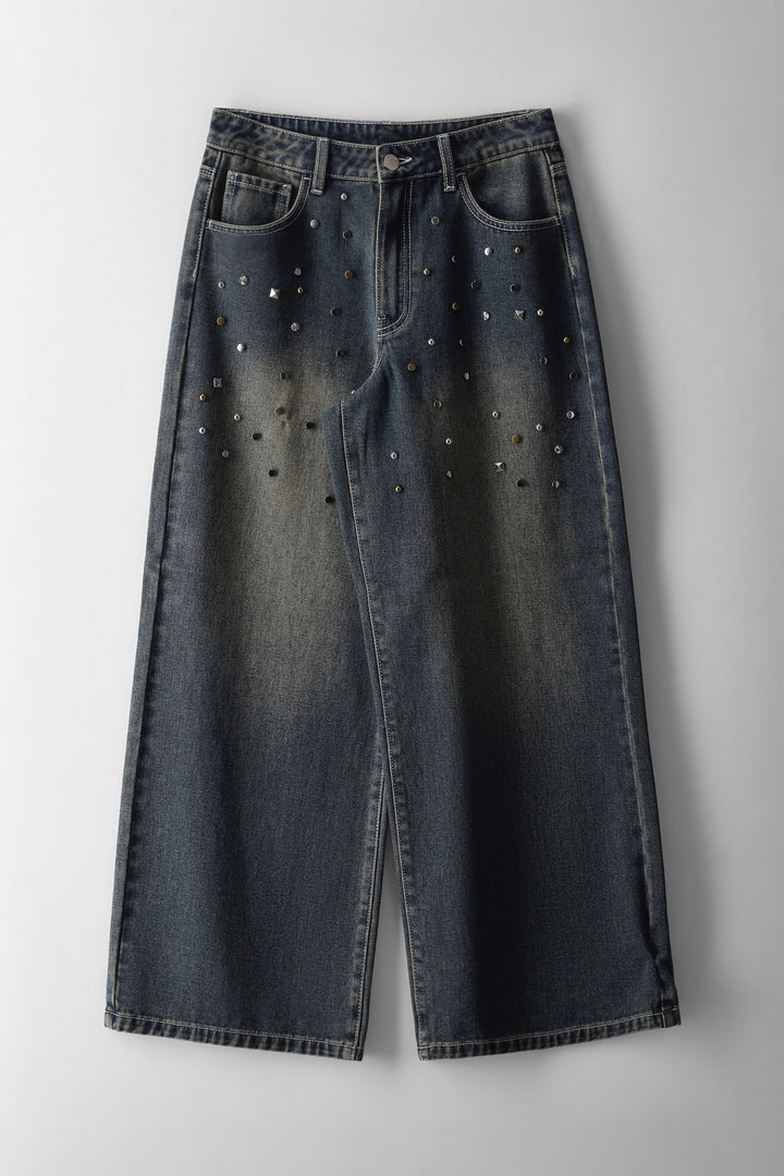 Girls Embellished Stud Denim - Tea Stain