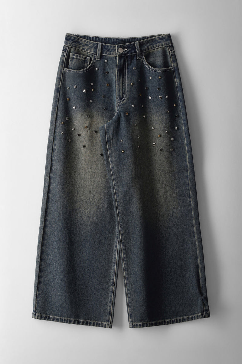 Girls Embellished Stud Denim - Tea Stain