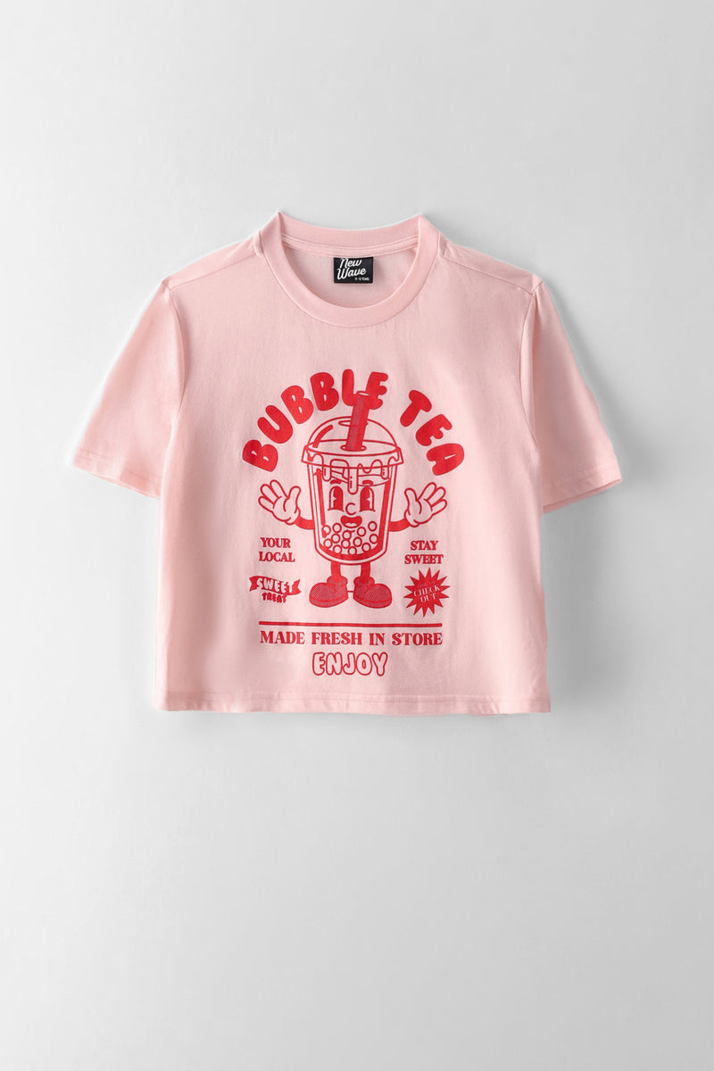 Girls Bubble Tea Boxy Tee - Pink