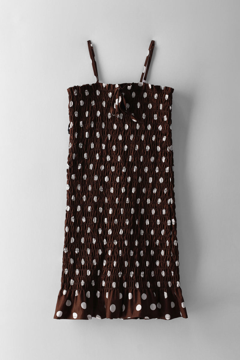 Girls Fully Shirred Bodycon Dress - Brown