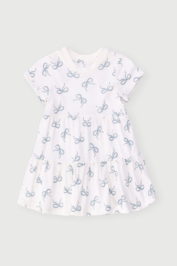 Baby Girls Rotary Bows Tiered Dress - Cream