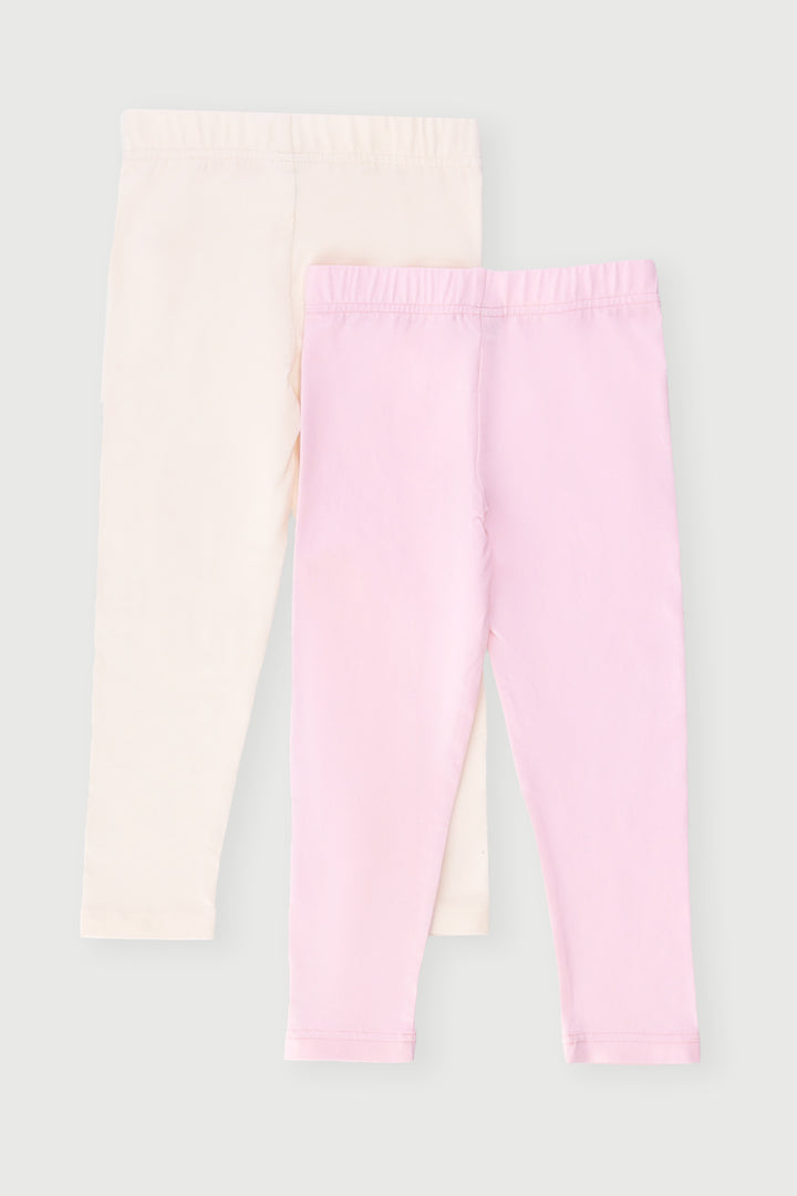 Keedo Girls 2 Pack Leggings - Pink/Cream