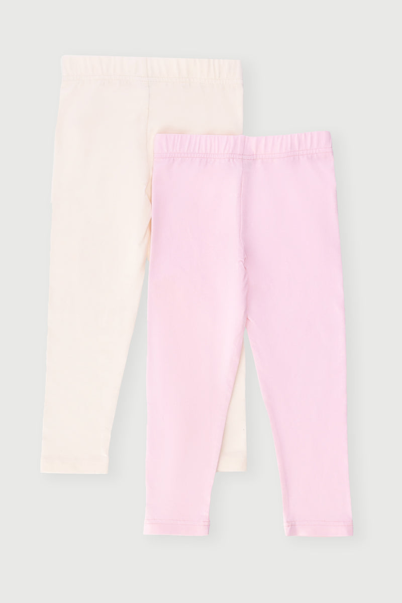 Keedo Girls 2 Pack Leggings - Pink/Cream