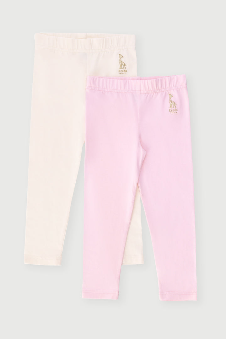 Keedo Girls 2 Pack Leggings - Pink/Cream