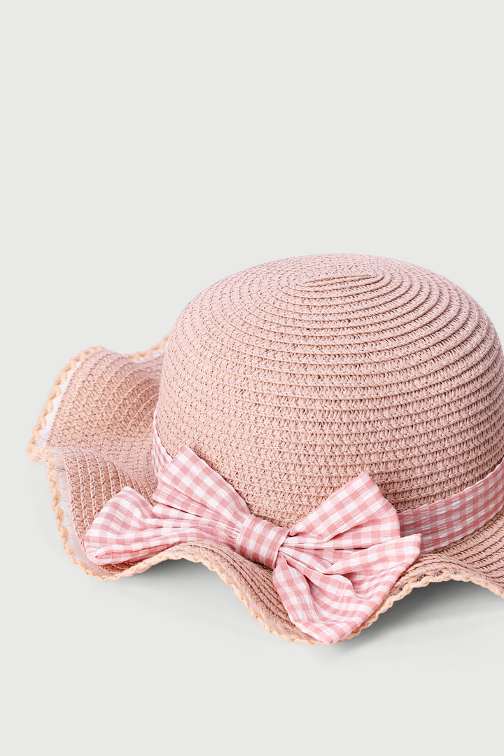 Baby Girls Pink Sash Straw Hat - Pink