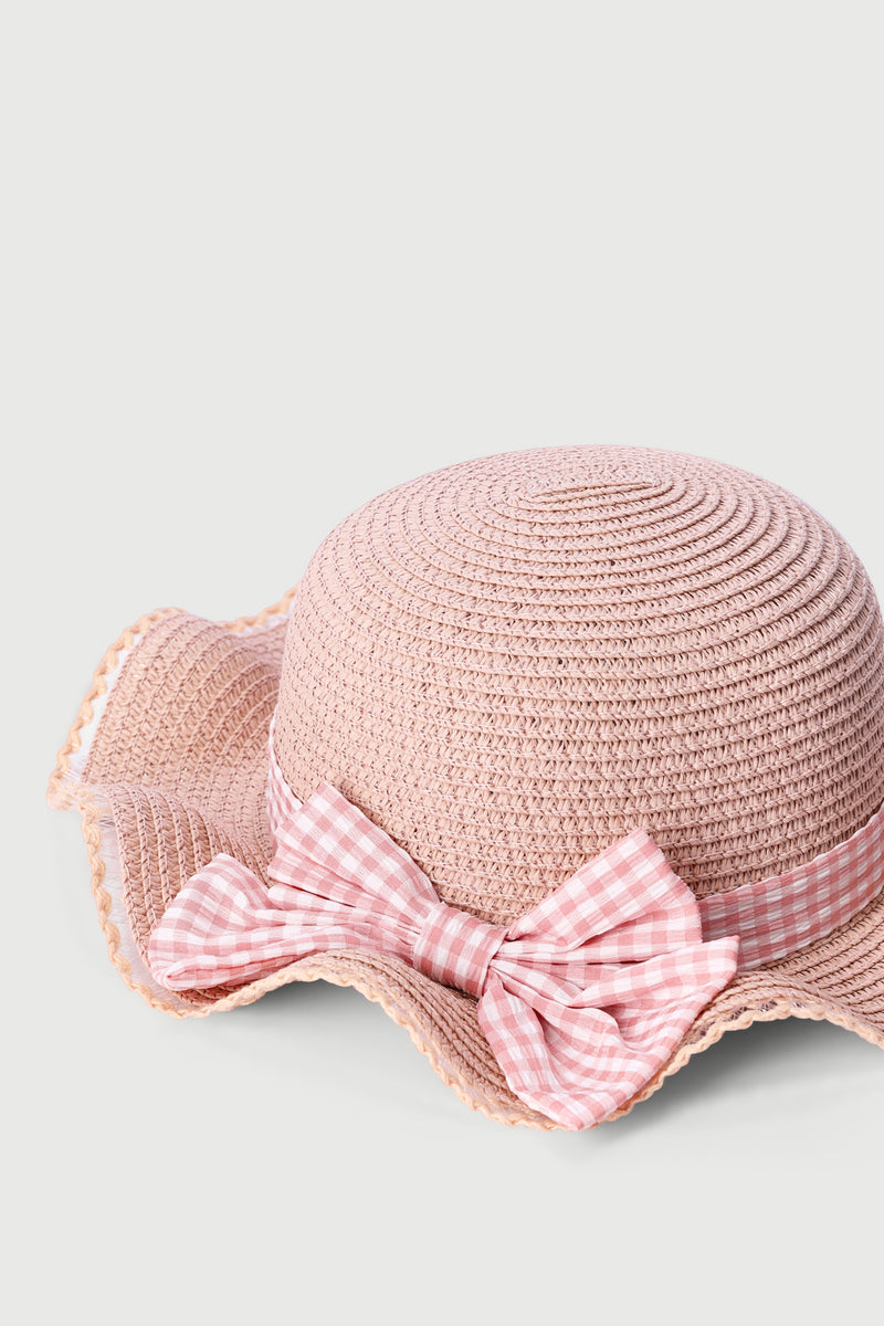 Baby Girls Pink Sash Straw Hat - Pink
