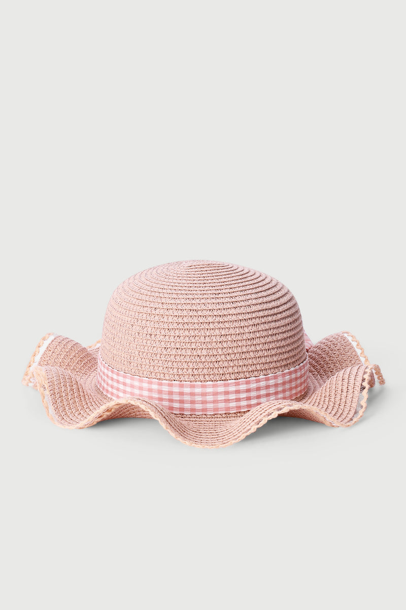 Baby Girls Pink Sash Straw Hat - Pink