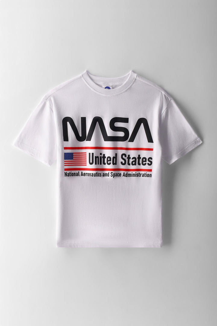 Boys NASA Print Oversized T-Shirt - White