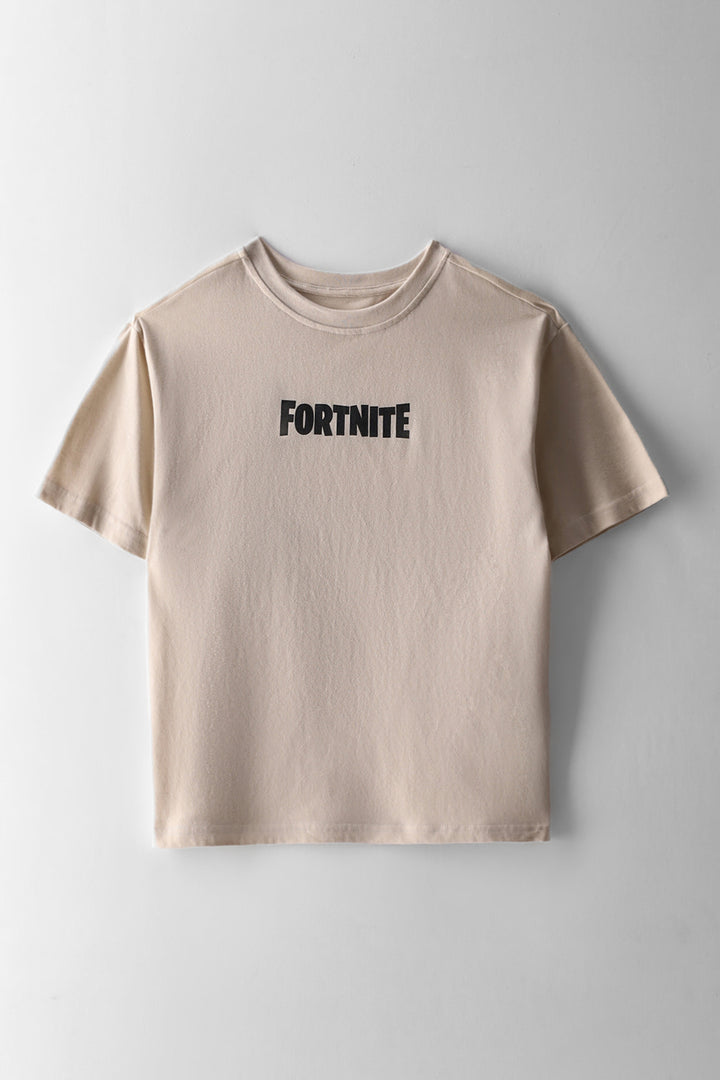 Boys Fortnite Oversized Back Print T-Shirt - Stone