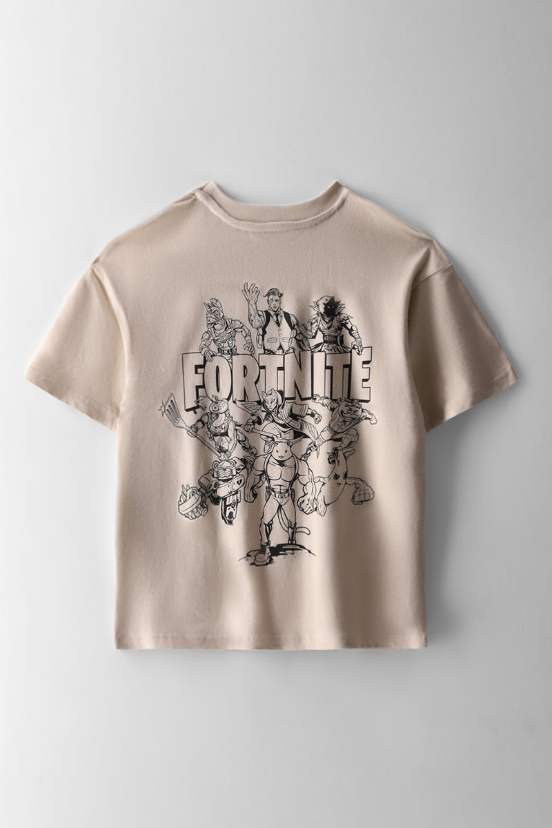 Boys Fortnite Oversized Back Print T-Shirt - Stone