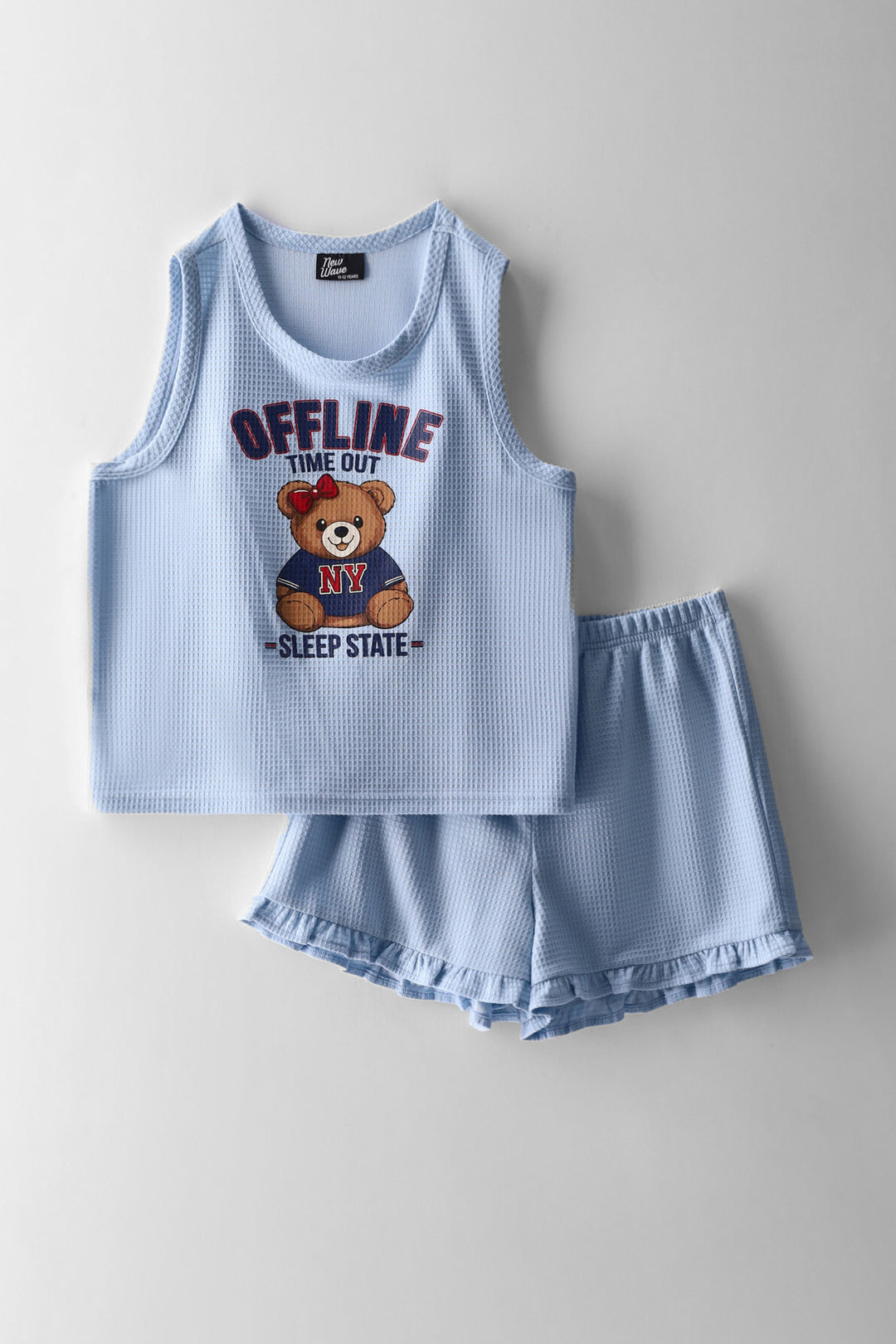 Girls Bear Offline Waffle Sleep Set - Blue