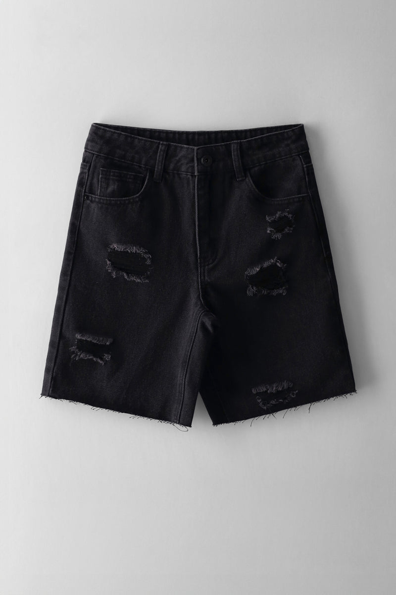 Boys Abraised Denim Short - Black