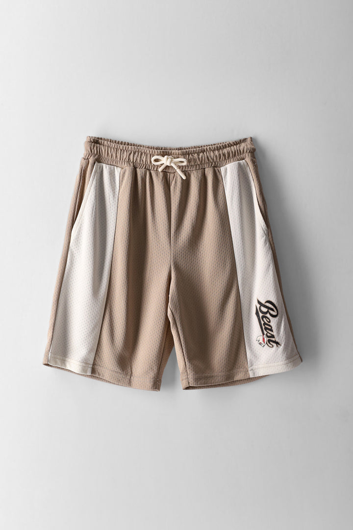 Boys Mr Beast Mesh Sport Shorts - Stone
