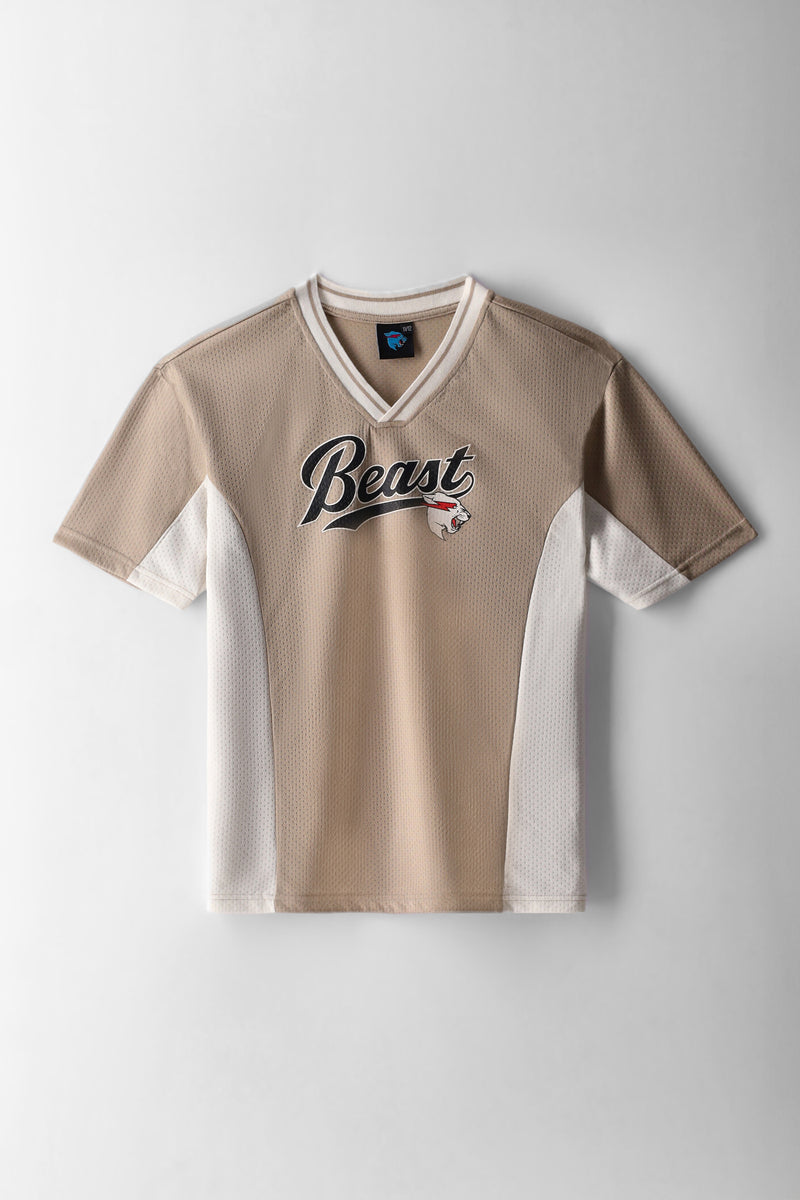 Boys Mr Beast Mesh Sports T-Shirt - Stone